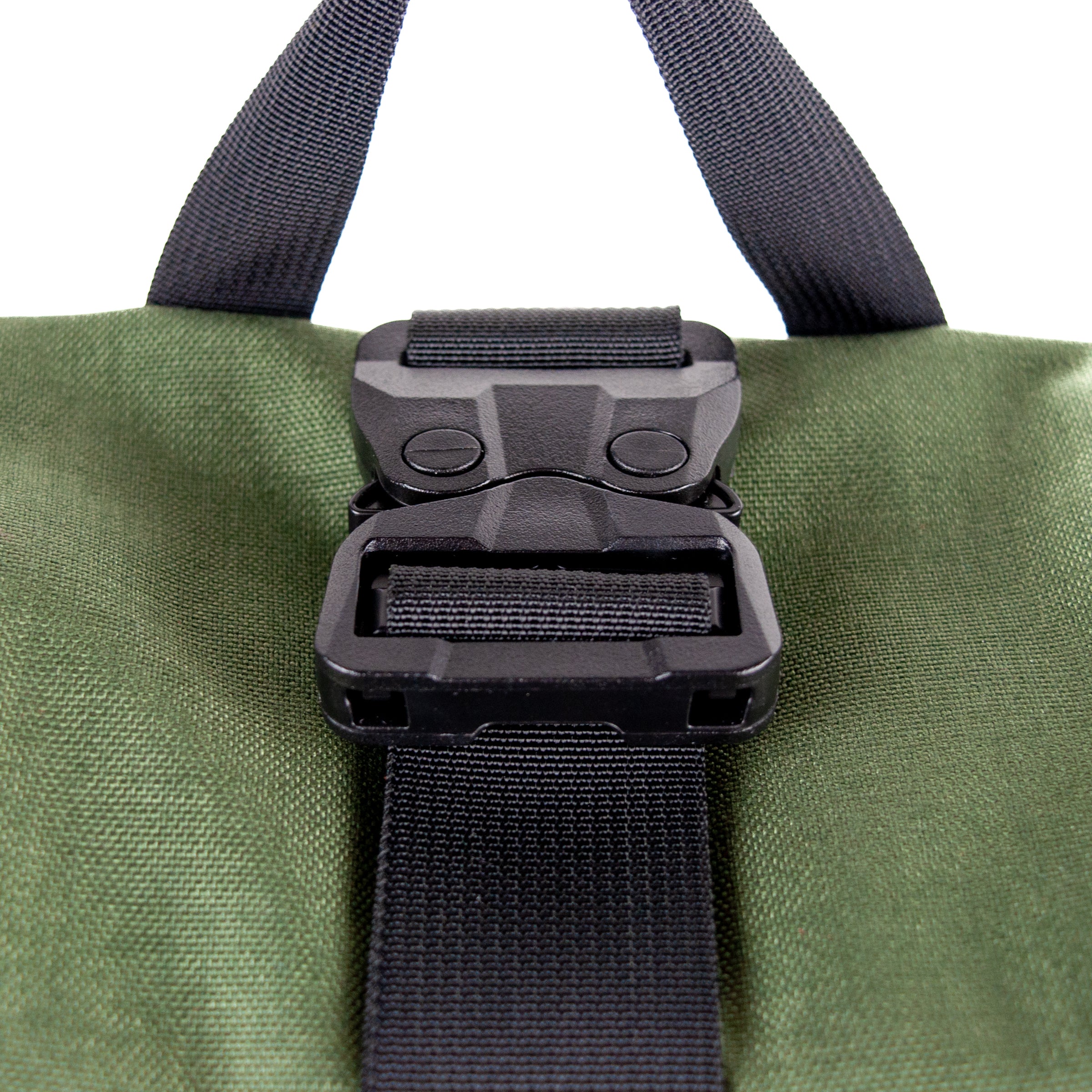 detail shot of cobra buckle installed on a bag