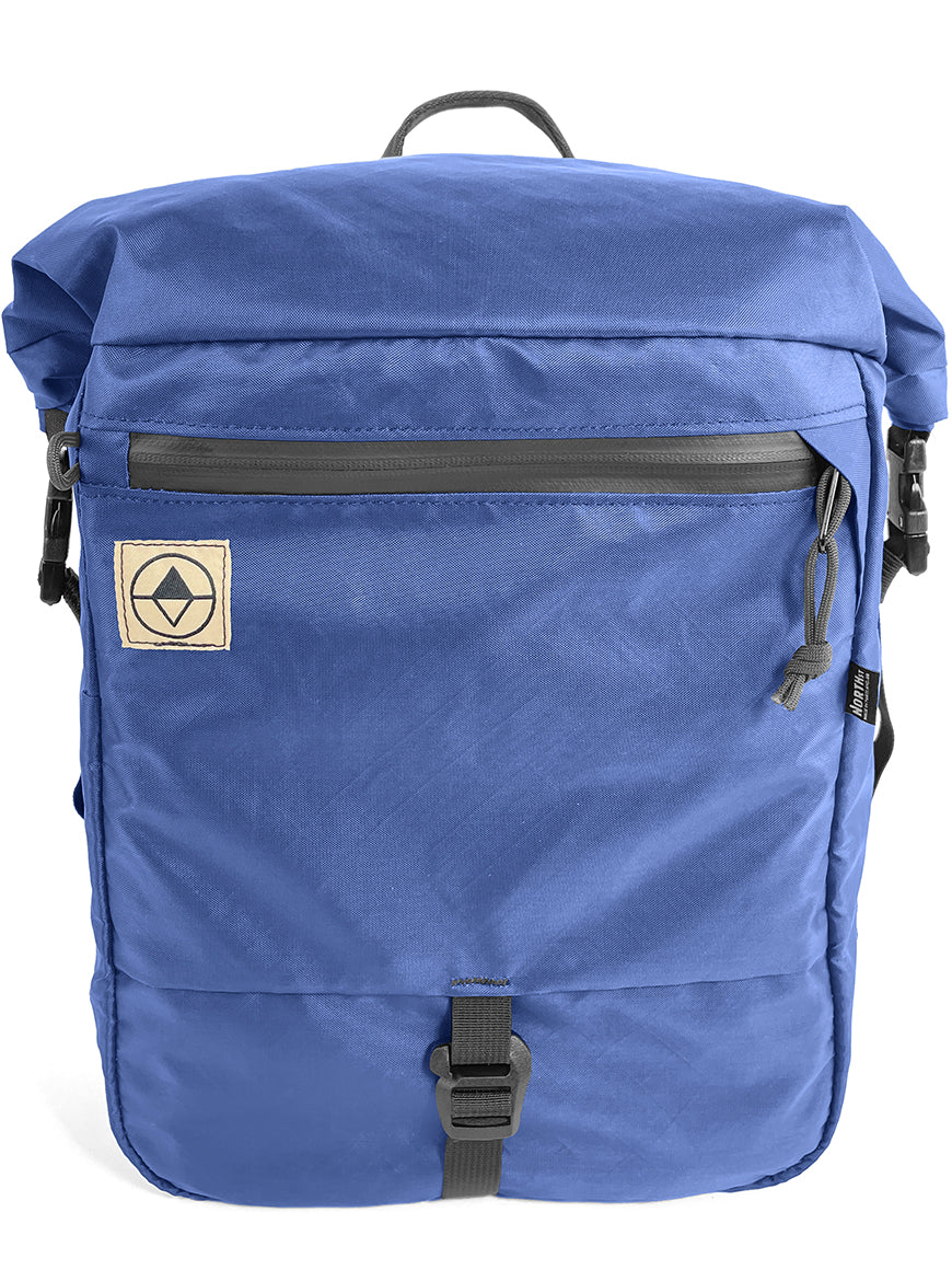 Front view of Adventure Macro Pannier in ocean blue - North St Bags