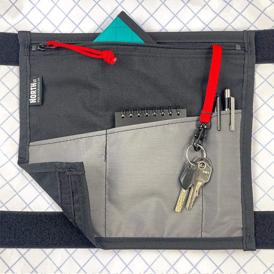 Large Internal Organizer installed in liner with key clip and items. - North St Bags