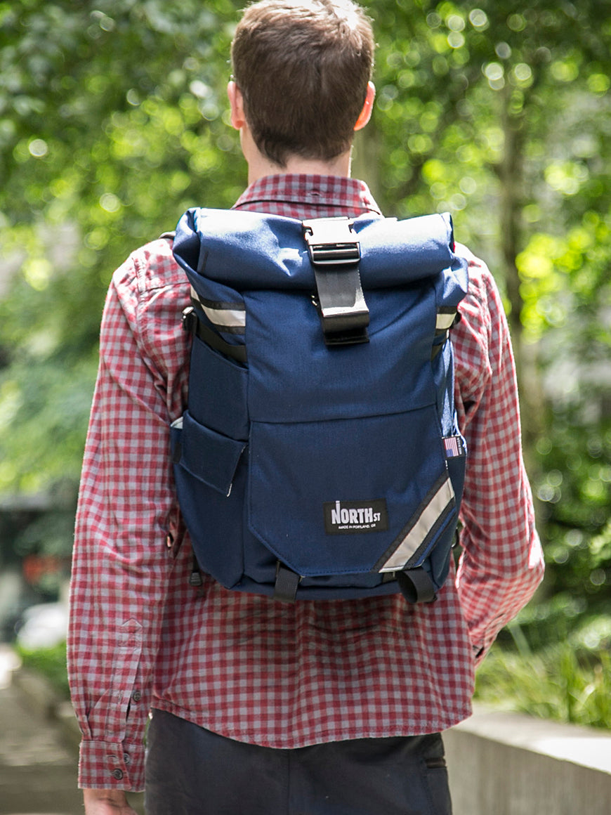 Man walking while wearing Woodward bag as a backpack  - North St Bags all-groups